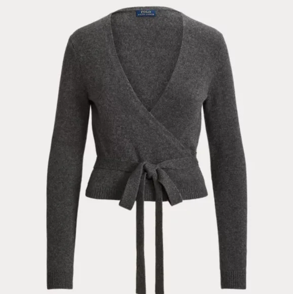 Polo Ralph Lauren Cashmere Wrap Belted Cardigan Sweater Heather Gray S